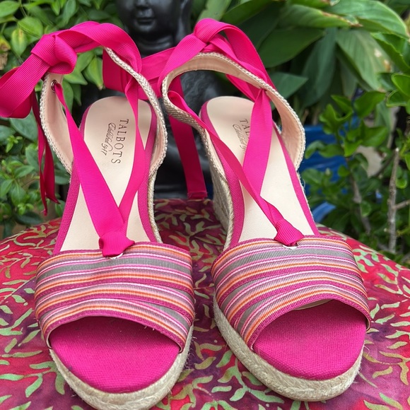 Talbots Pink Ankle Wrap Espadrille Wedge Sandals - Picture 17 of 17